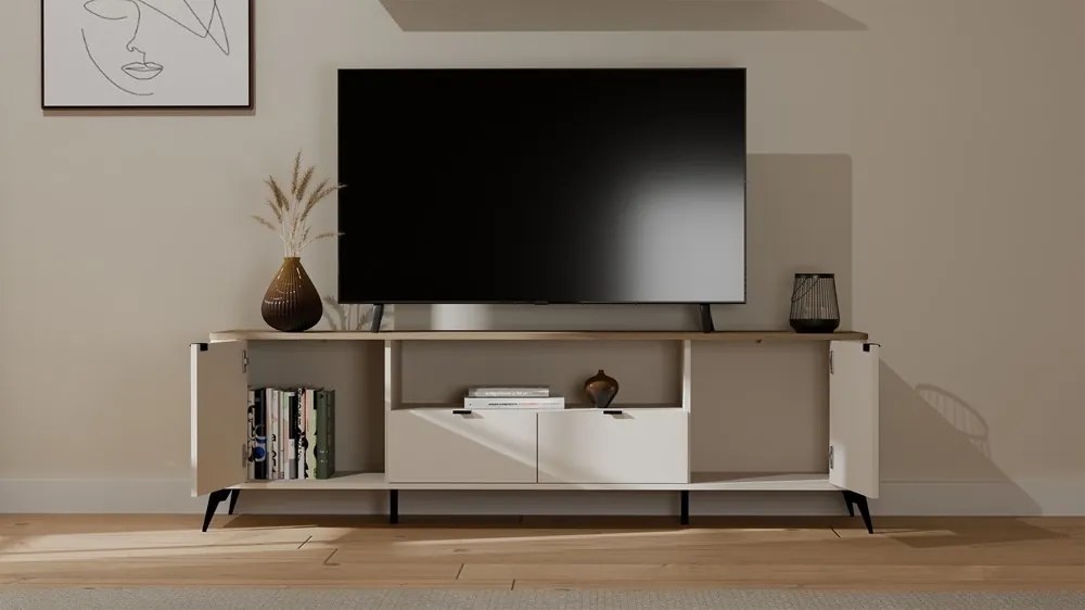 TV stolík CORDOBA 2D2S kašmírový/dub Castello