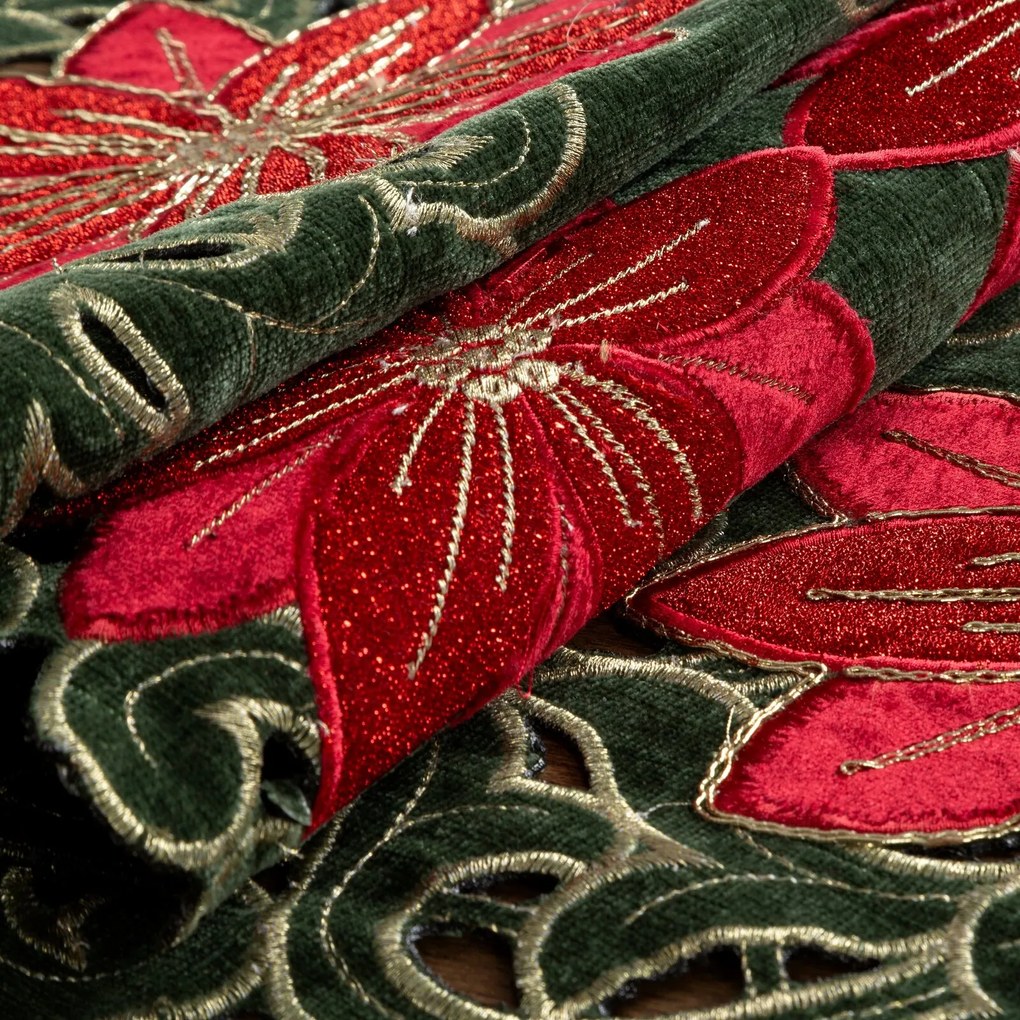 VIANOČNÝ BEHÚŇ NA STÔL POINSETTIA 35X183 CM VZOROVANÝ