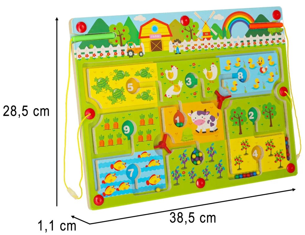 KIK Magnetická cestovná hra – Drevené bludisko na farme pre deti 3+ s magnetickou fixkou