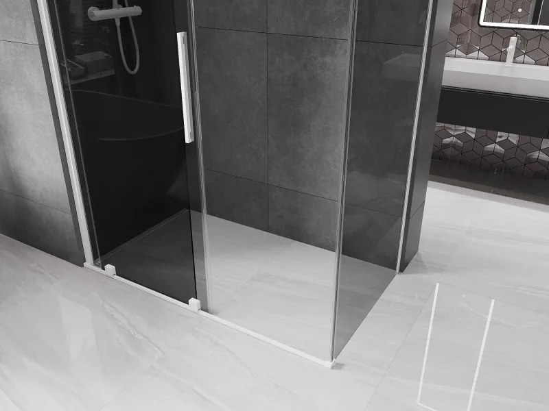 Mexen Velar, sprchový kút s posuvnými dverami 150 x 90 cm, 8mm šedé sklo, biela matná, 871-150-090-41-20