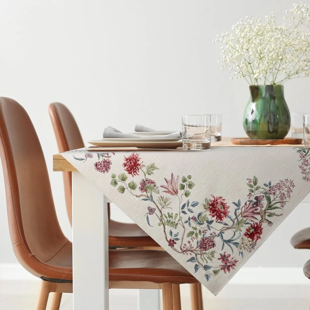 GOBELÍNOVÝ OBRUS NATUR 100X100 CM KVETY