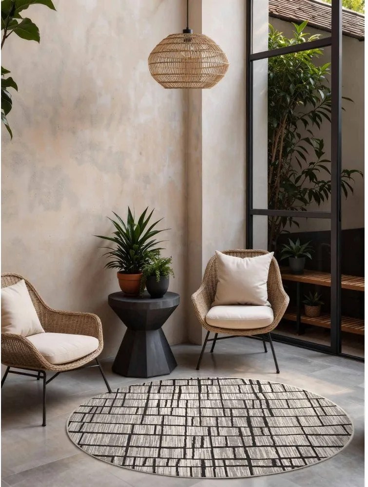 Čierny/krémovobiely okrúhly vnútorný a vonkajší koberec ø 160 cm Haringey Crouch – Ted Baker