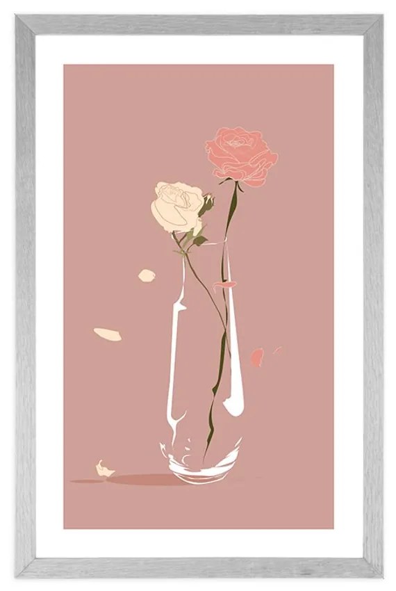 Plagát s paspartou nádherné kvety vo váze - 30x45 white
