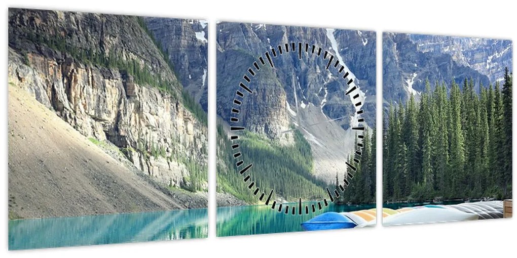 Obraz - Moraine Lake (s hodinami) (90x30 cm)