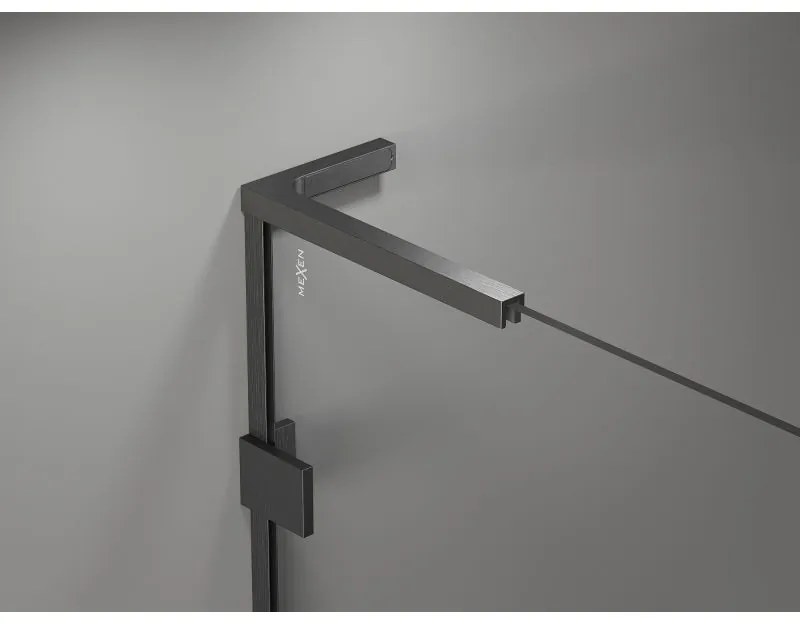 Mexen Lunar, L päťuholníkový sprchový kút naklápací doľava 90x100 cm, 8mm číre sklo, profil grafit brúsený, 831L-090L-100P-66-00-L