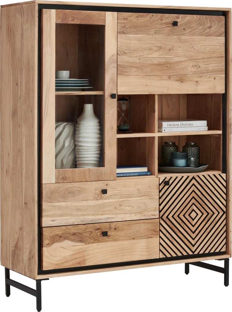 XXXLutz VYSOKÁ KOMODA, akácia, čierna, farba akácie, 115/148/42 cm Ambia Home - Komody - 001630014902