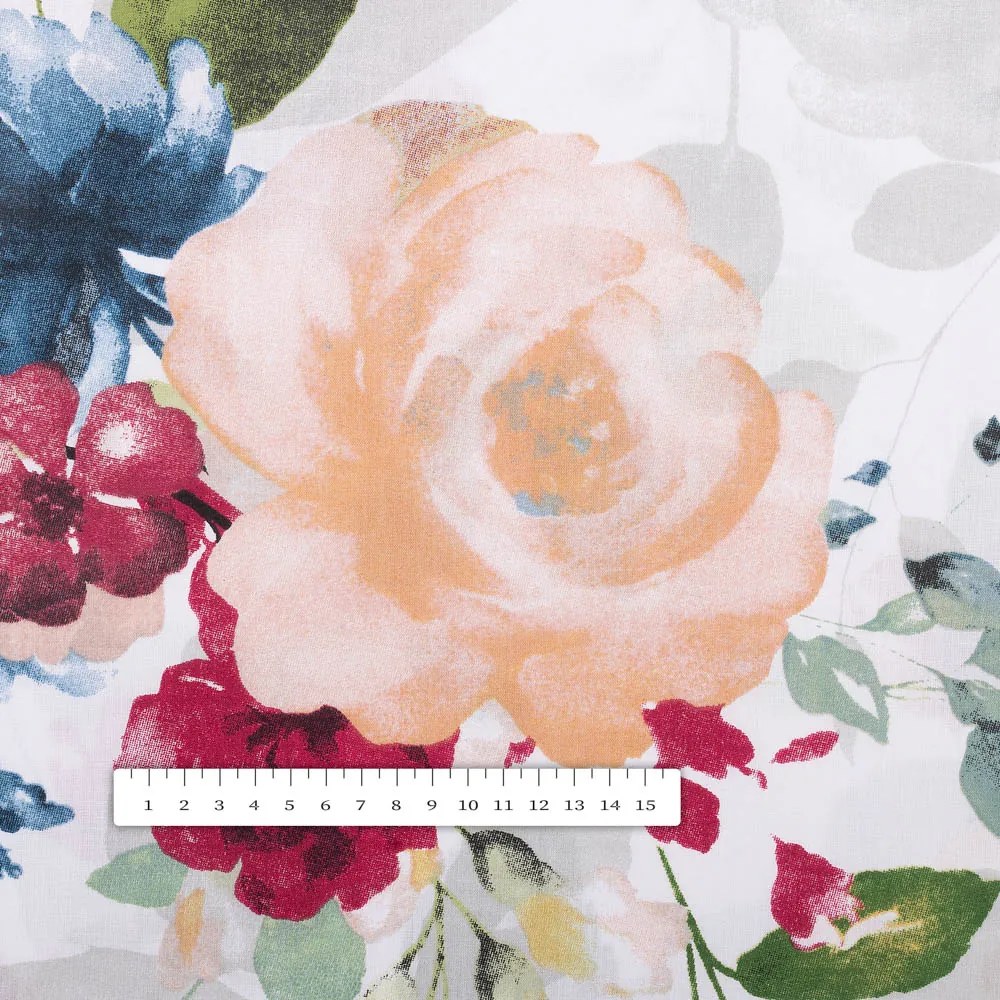 Biante Bavlnený behúň na stôl Sandra SA-387 Veľké žlté a modré kvety na bielom 45x140 cm