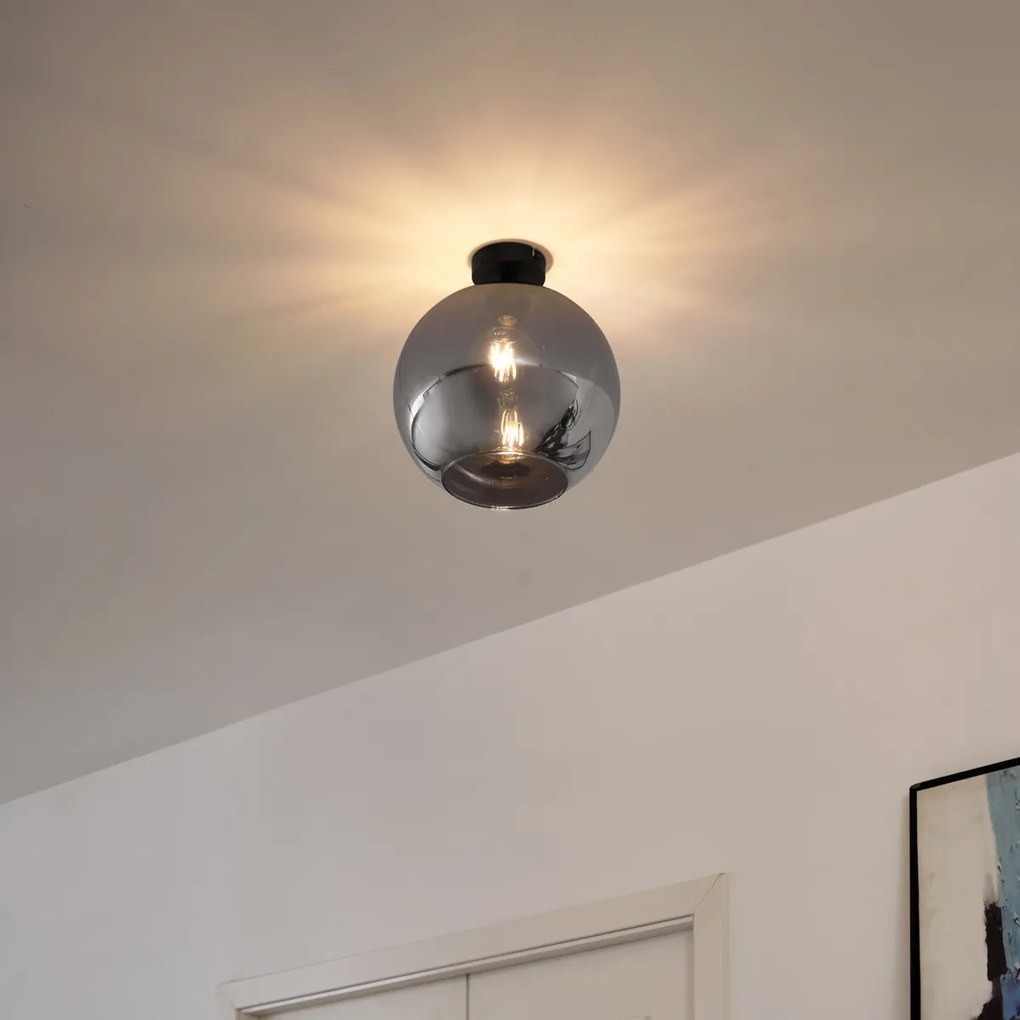 Art Deco stropné svietidlo čierne s dymovým sklom - Sandra