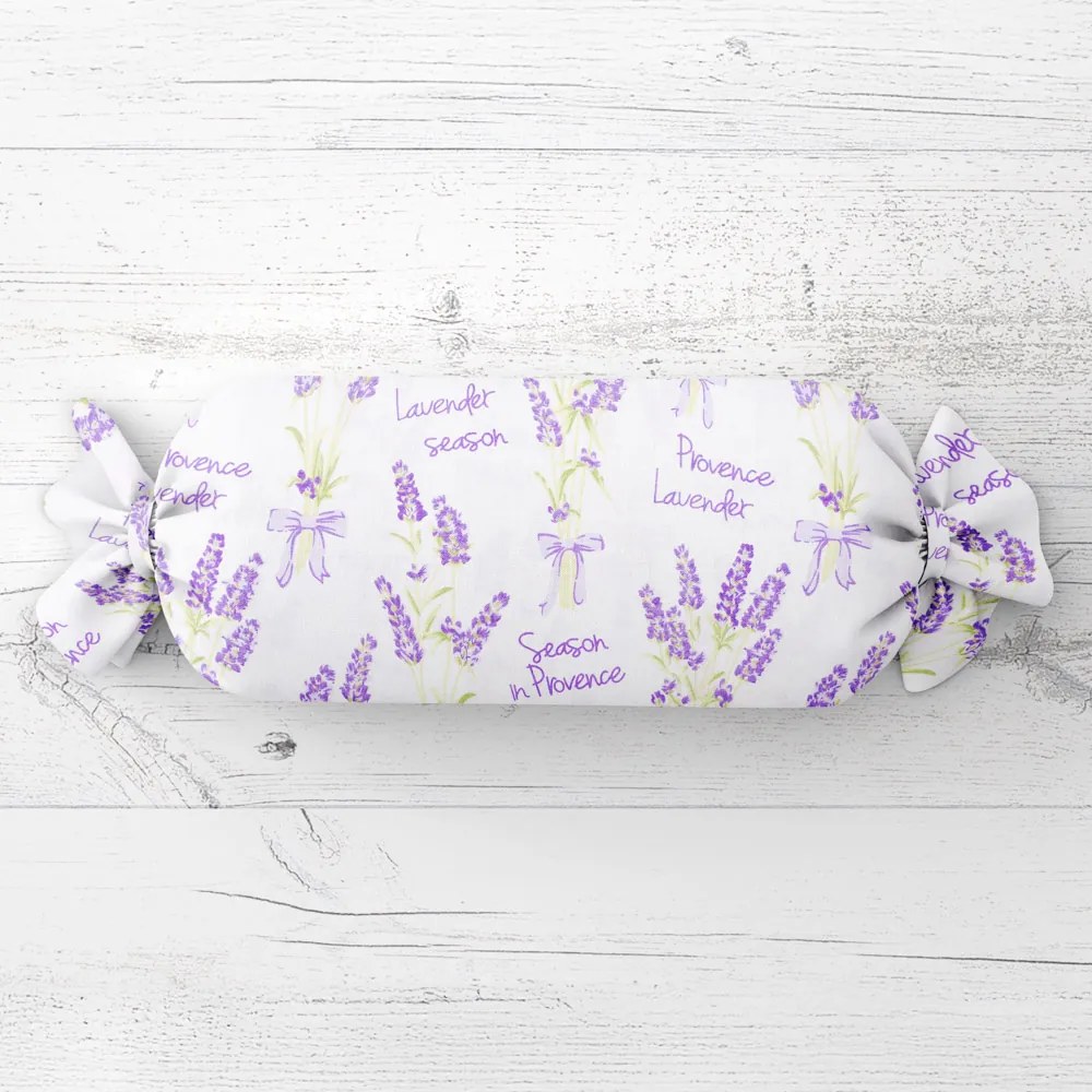Biante Vankúš valec bonbon Sandra SA-294 Veľké zväzky levandúľ na bielom 15x60 cm