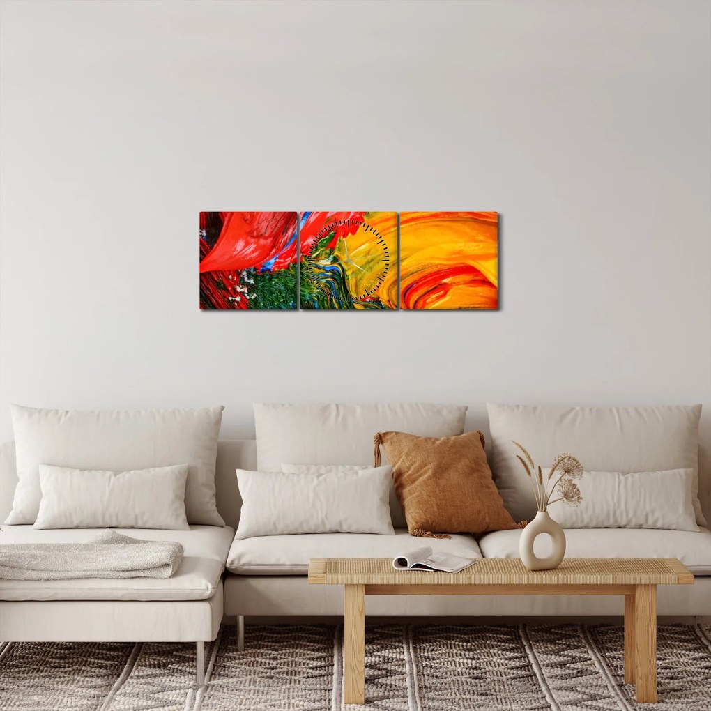 Obraz - Modrenie abstrakcie štetcom (s hodinami) (90x30 cm)