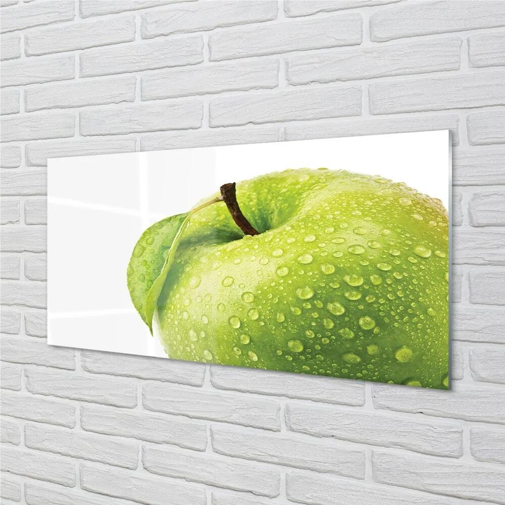 Obraz na skle Jablko zelená vodné kvapky 125x50 cm