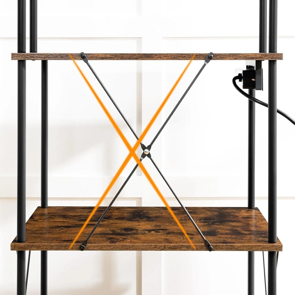 Kuchyňský regál Vasagle Filo 60 cm s vestavěnými zásuvkami černý/hnědý