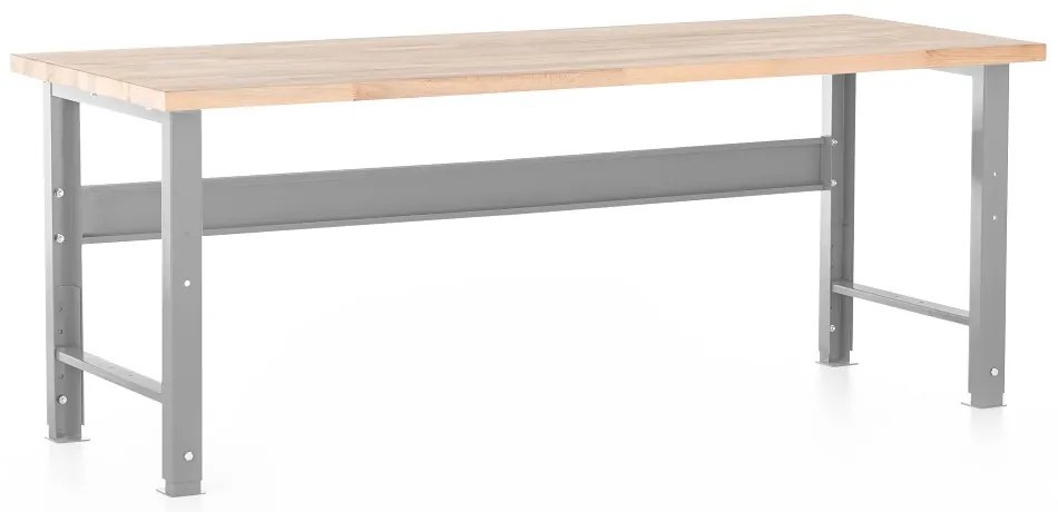 Výškovo nastaviteľný dielenský stôl Basic s čelnou doskou 200 x 80 cm, sivá
