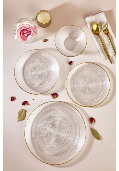 24-dielna jedálenská súprava z číreho skla so zlatým zdobením