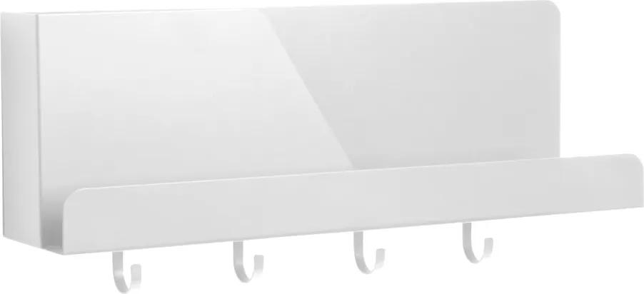 Biely kovový nástenný organizér s háčikmi Leitmotiv Perky, šírka 46 cm