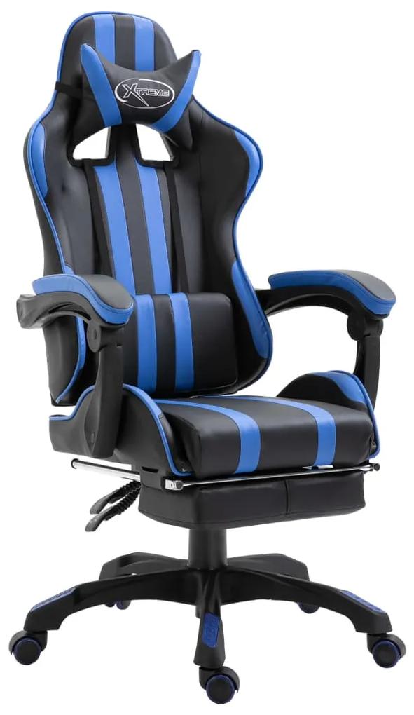 vidaXL Herná stolička s opierkou na nohy, modrá, umelá koža