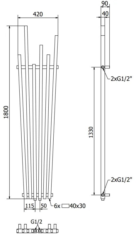 Mexen Omaha, vykurovacie teleso 1800 x 420 mm, 655 W, čierna, W208-1800-420-00-70
