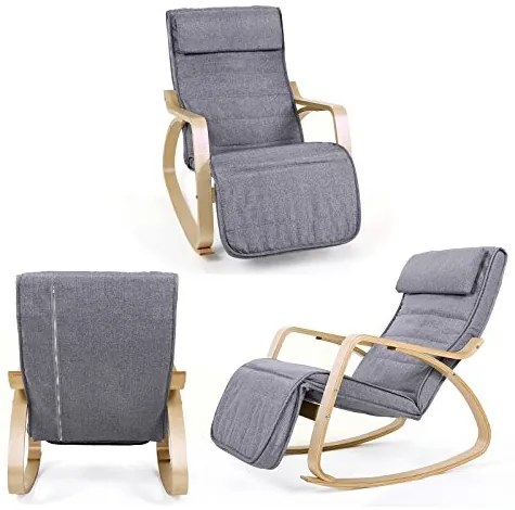 SongmicsHome Hojdacie kreslo, leňoška SWING nosnosť 150kg, 67x115x91cm, sivá