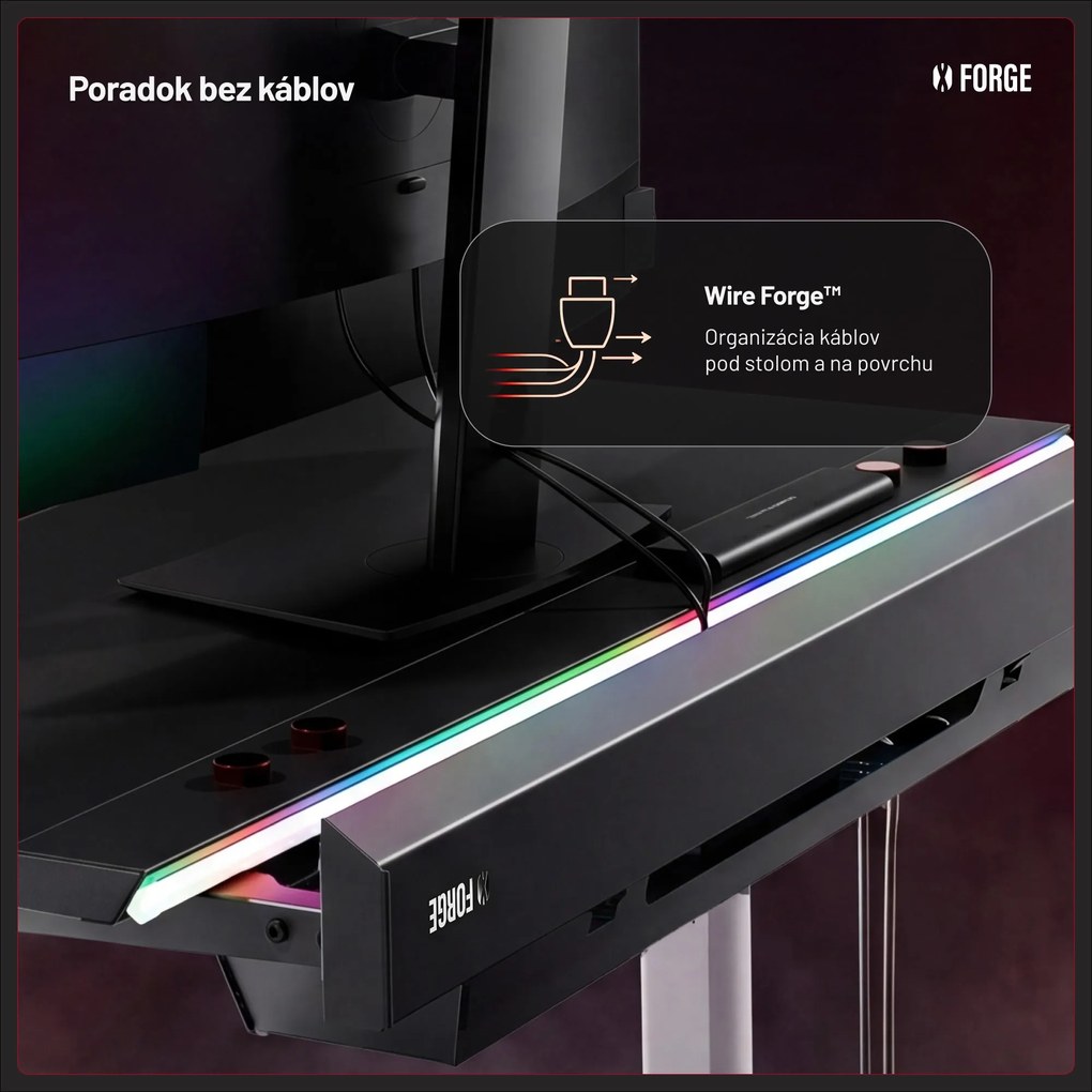 Elektrický herný stôl RGB s držiakmi, čierno-biely, 140 cm: Diablo X-Forge 1400