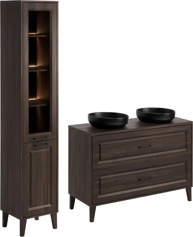 Koupelnová sestava Dorothy River se skříňkami, deskou a umyvadly 120 cm dub ristretto