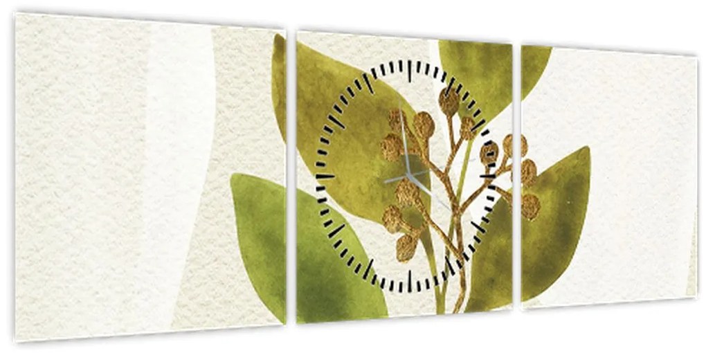 Obraz - Akvarelová vetvička N⁰1 (s hodinami) (90x30 cm)