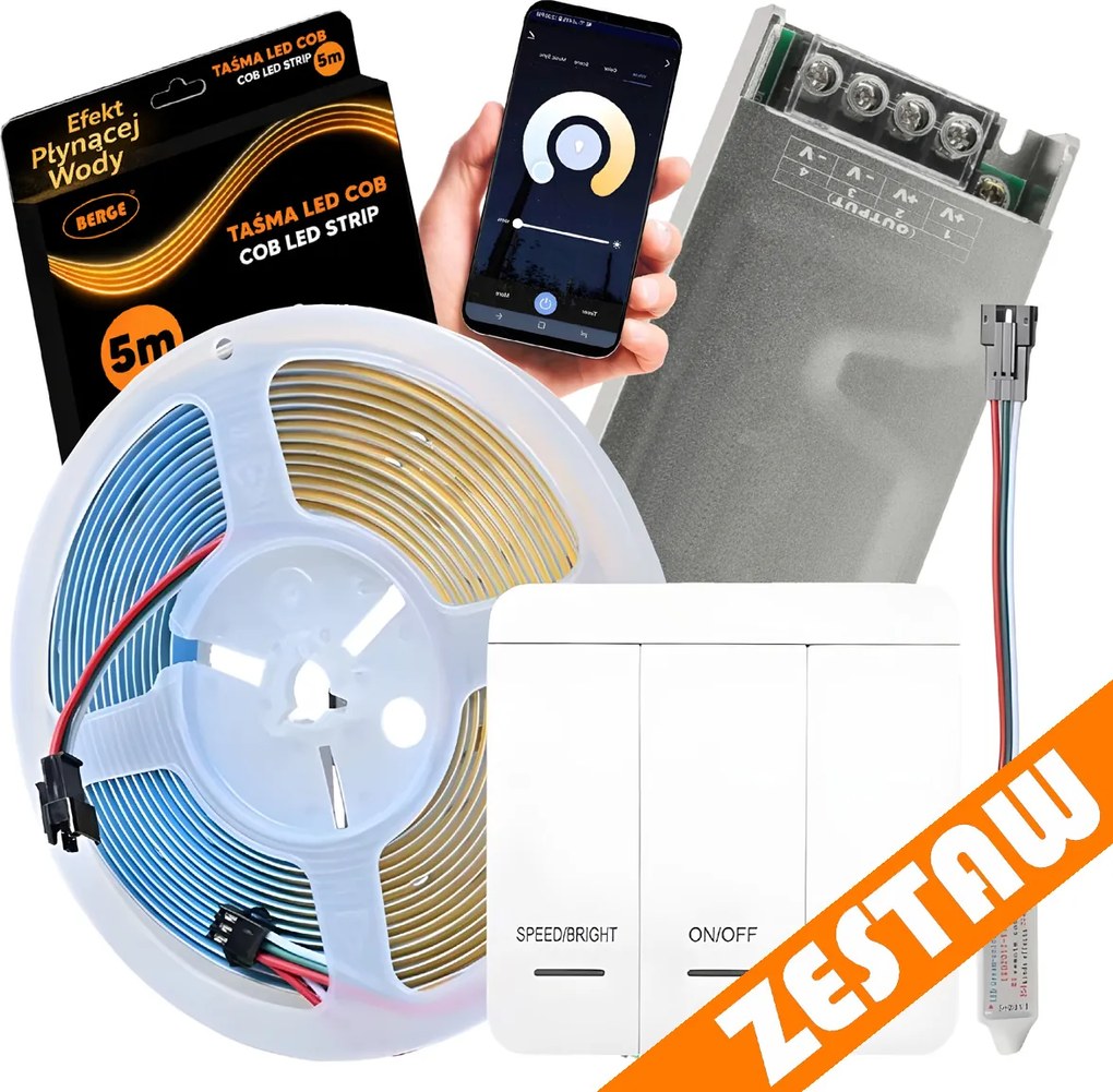 Sada digitálních LED pásků 5m COB 65W WS2811, regulátor, napájení 24V