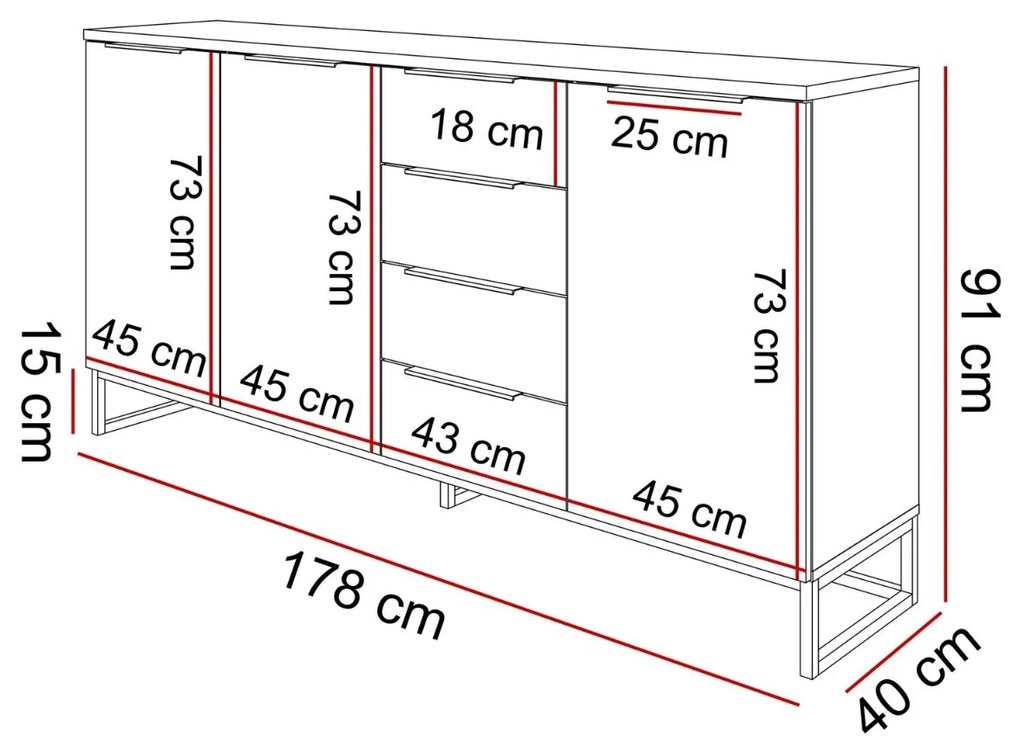 VALBO KOMODA DUB ARTISAN 178 cm