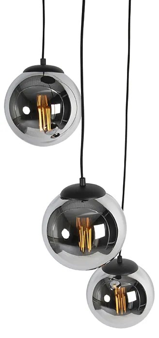 Inteligentné závesné svietidlo čierne s dymovým sklom 3-svetlá Vrátane WiFi ST64 - Pallon