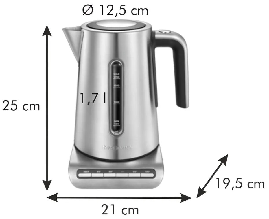 Rýchlovarná kanvica z nerezovej ocele v striebornej farbe 1.7 l President – Tescoma