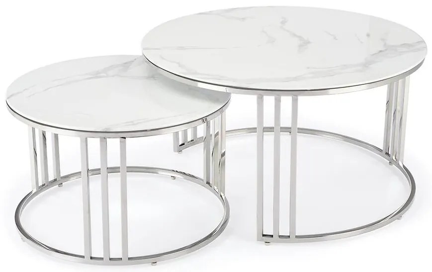 Konferenčný stolík Mercury 2 biela mramor/strieborný 60/80