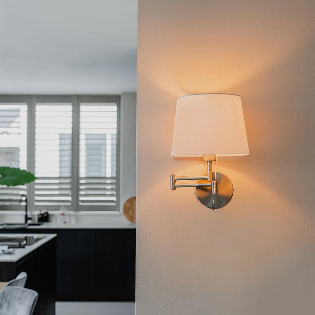 Nástenná lampa z ocele s bielym tienidlom a nastaviteľným ramenom - Ladas Deluxe
