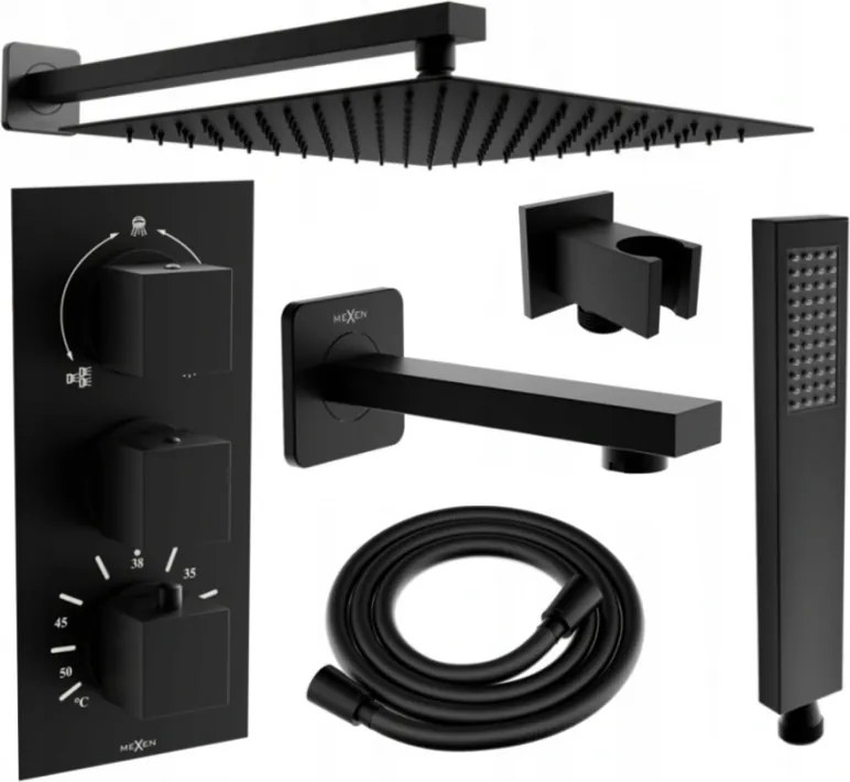 Mexen Cube DR02 podomietková vaňová-sprchová sada s dažďovou hlavicou 30 cm, čierna - 77503DR0230-70