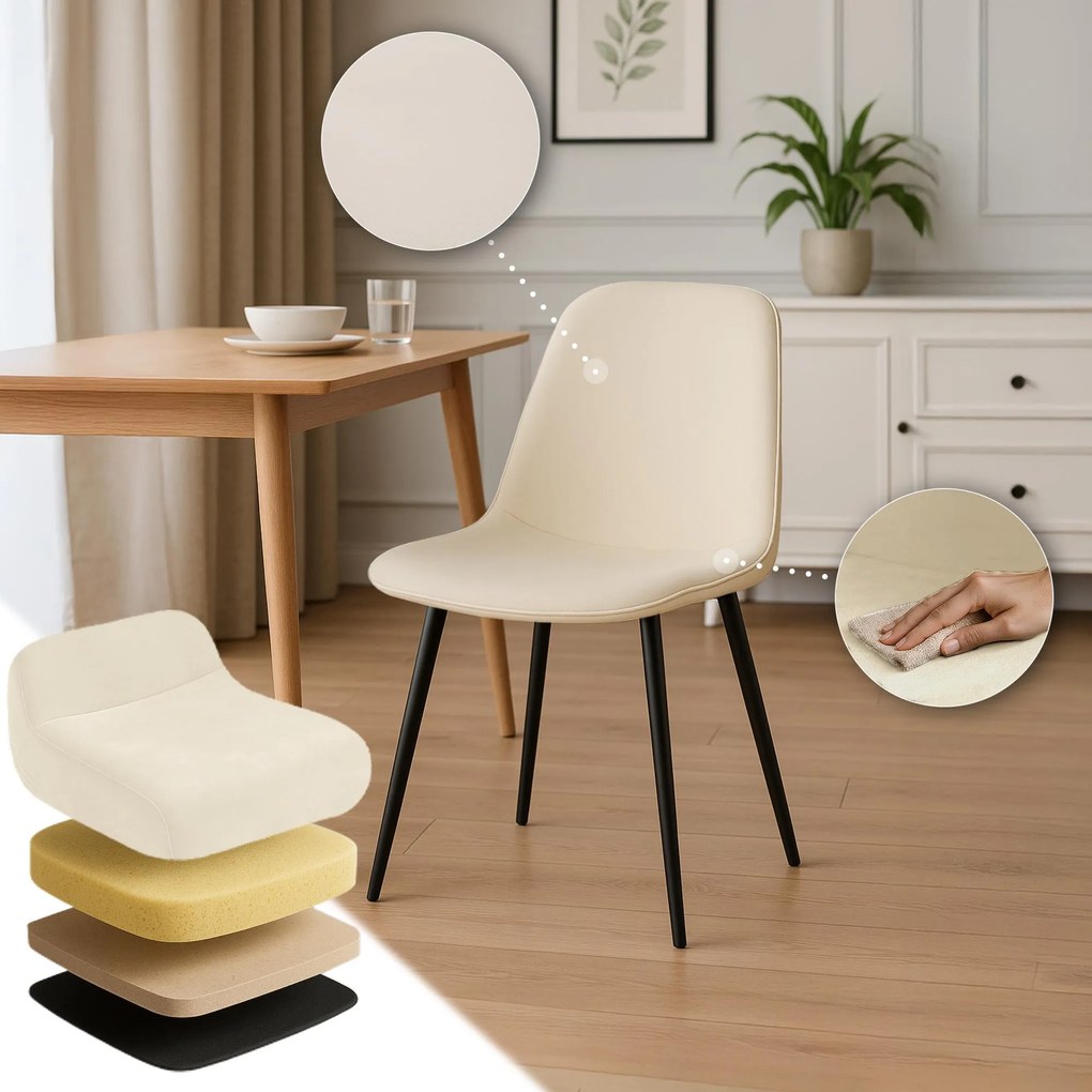 Sada 4 ks jedálenských stoličiek Maryam zamat - krémová