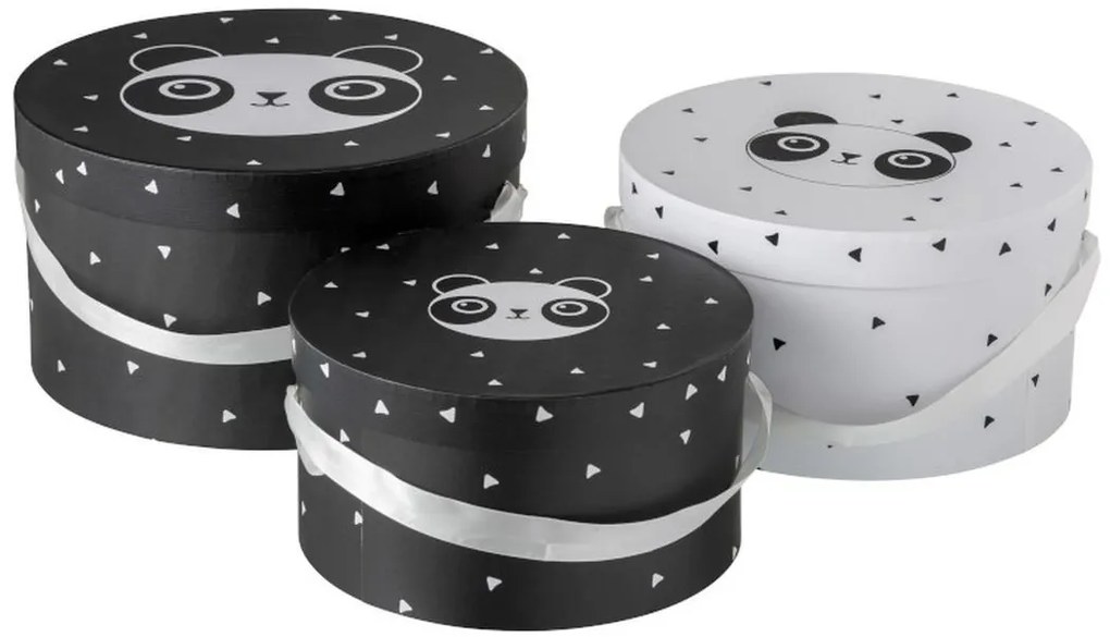 Sada 3papírových okrúhlych boxov Panda - Ø32 * 18cm