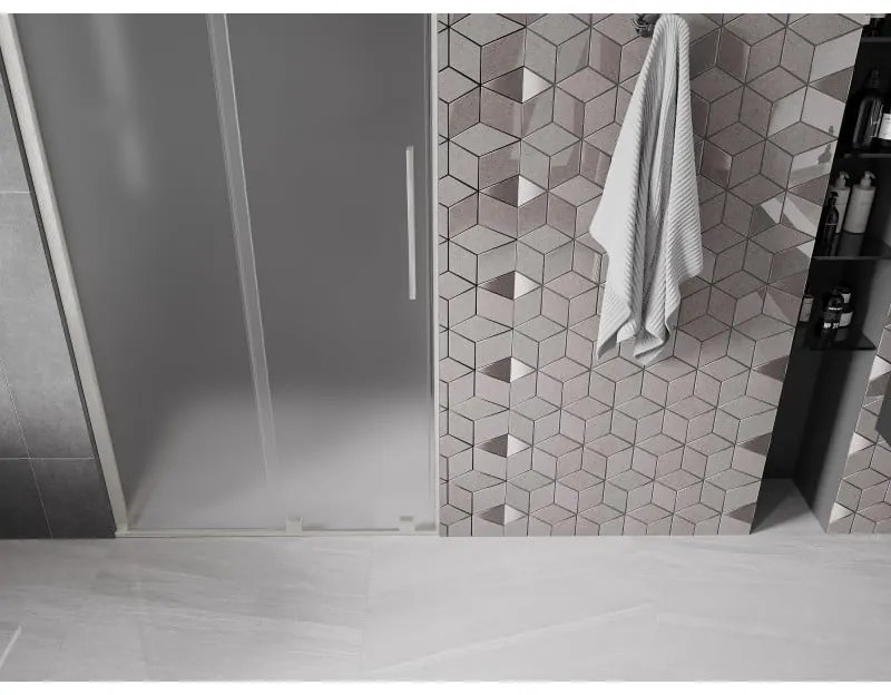 Mexen Velar, posuvné sprchové dvere do otvoru 90 cm, 8mm sklo námraza, brúsená oceľ, 871-090-000-31-97