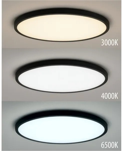 LED stropné svietidlo, 18 W, 230 V, 3000/4000/6500 K, priemer 23 cm, čierne