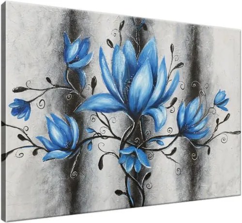 Ručne maľovaný obraz Kytica modrých magnólií 100x70cm RM3441A_1Z