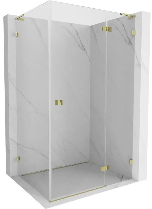 Mexen Lunar, L pravý výklopný sprchový kút 85 x 80 cm, 8mm číre sklo, zlatý profil, 834L-085-080-50-00-P