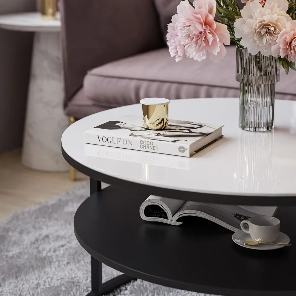 KONFERENČNÝ STOLÍK LEONARDO S POLICOU ČIERNY + BIELE SKLO