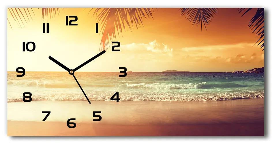 Sklenené hodiny na stenu Tropická pláž pl_zsp_60x30_f_61252272
