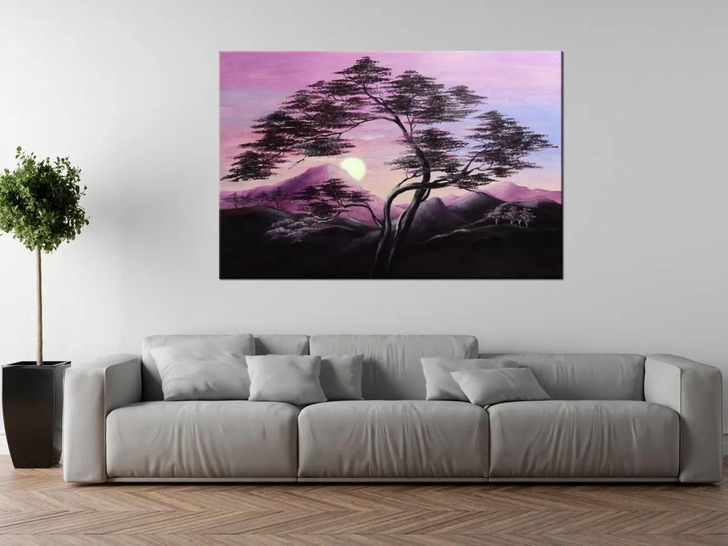 Gario Ručne maľovaný obraz Horská krajinka a silný strom Rozmery: 120 x 80 cm