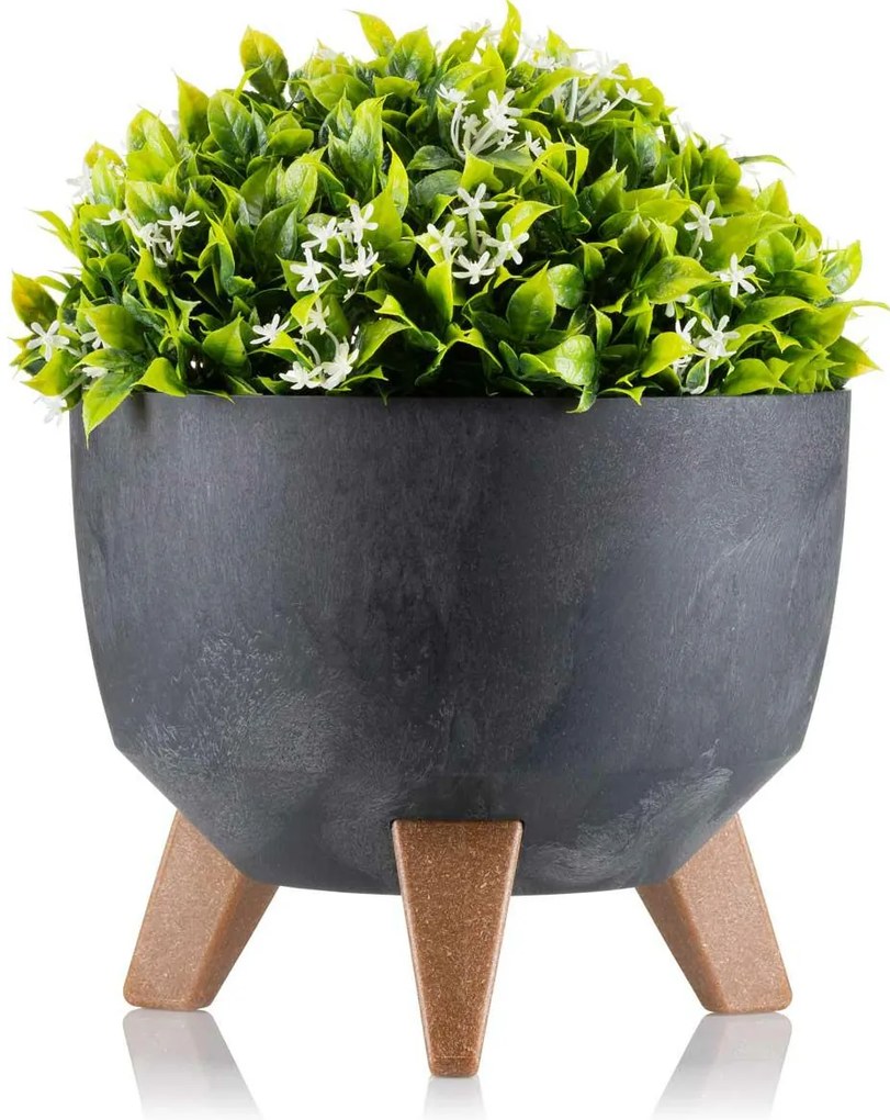 PLASTOVÝ KVETINÁČ ROSA ECO 15X24 CM IMITÁCIA BETÓNU ČIERNA