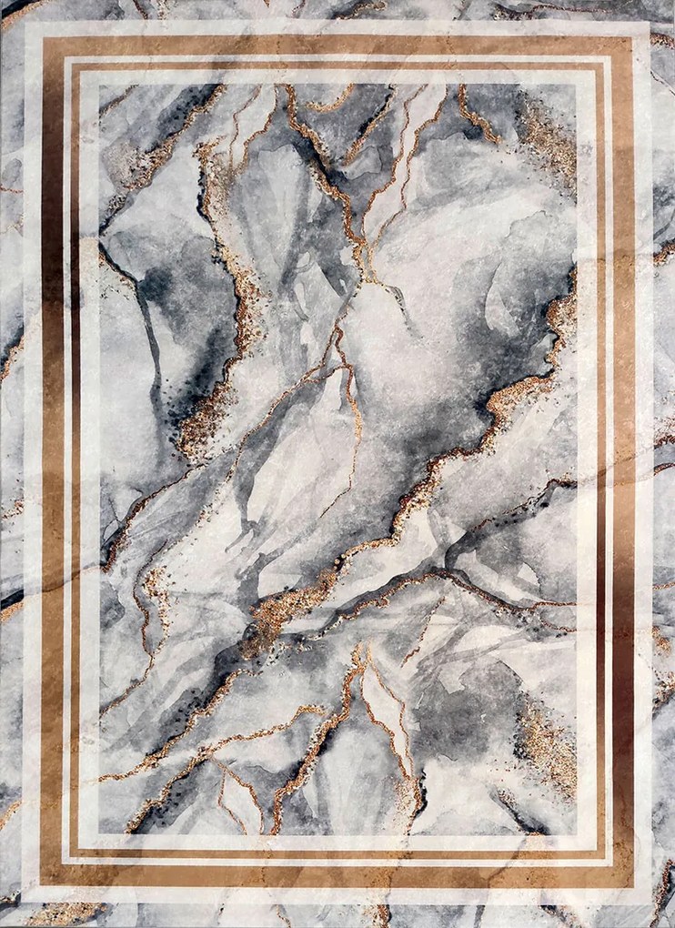 Koberec Porte 2001 GREY GOLD – sivý so zlatým vzorom, obdĺžnik Rozmer: 60x100 cm