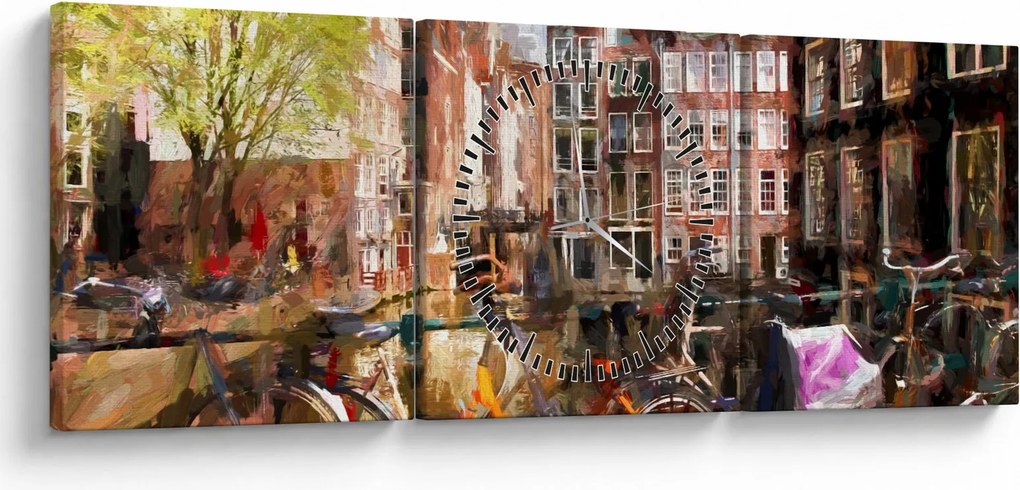 Obraz - Amsterdam (s hodinami) (90x30 cm)