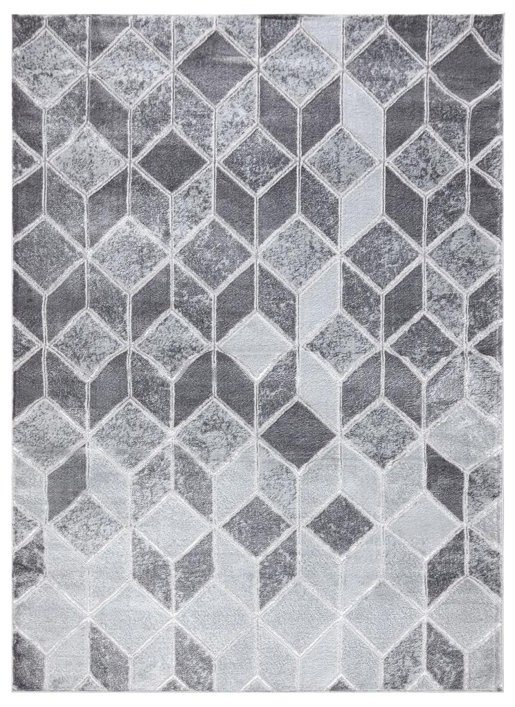 Moderný MEFE koberec B400 vzor kocka,   geometrický  3D - Štrukturálny,  dve vrstvy  rúna tmavo-sivá