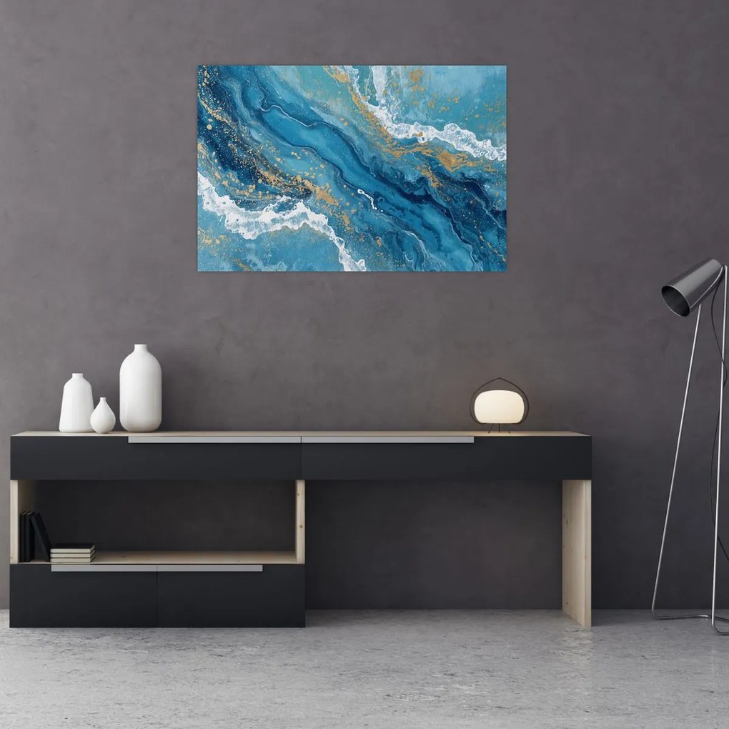 Obraz - Bledomodrý mramor so zlatom II. (90x60 cm)