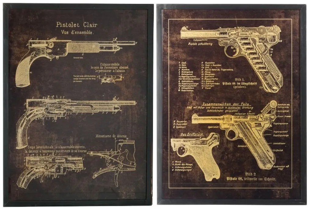 2 drevené obrazy pištole black Pistols - 60*3,5*80 cm
