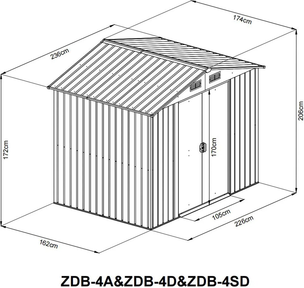 Záhradný domček BestBerg ZDB-4SD / 4,1 m² / 236 x 174 x 206 cm / dekor biele drevo / sivá