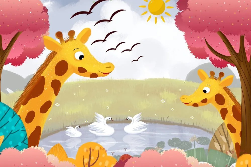 Obraz žirafy pri jazierku Varianta: 90x60