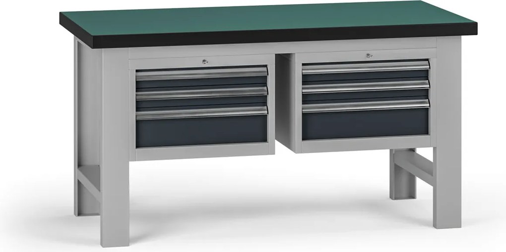 Pracovný stôl do dielne G8, 1500 x 750 x 800 mm, 2x kontejner, 6 zásuviek, grafit